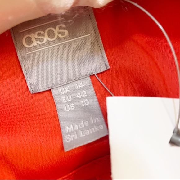 ASOS RED SATIN NOTCH COLLAR LONG BELTED BLAZER - Picture 6 of 7